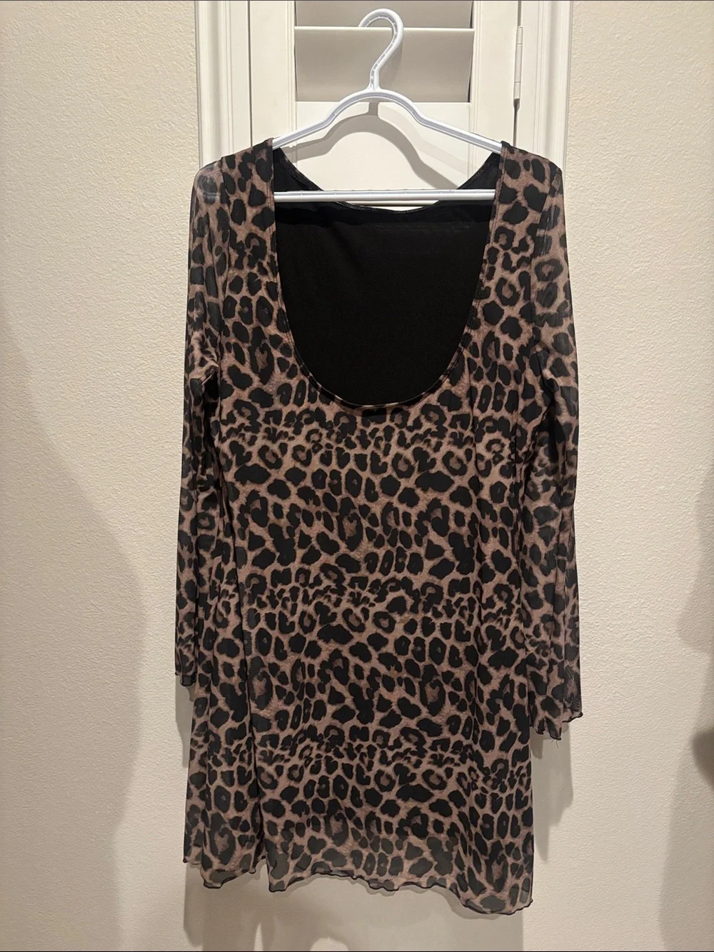 Leopard Print Sheer Tunic Dress - Brown & Black - Picture 2 of 2